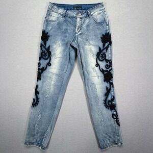 Juliette Women Jeans Slim Light Blue Floral Embroidered Distressed 4